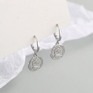 s925 silver needle coin portrait earrings